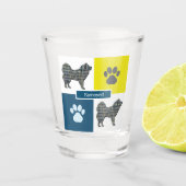 Samoyed Dog Silhouette & Paw Y&B Grid Schnapsglas (Vorderseite)