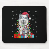 Samoyed Dog Ugly Xmas Lights Weihnachtsmannmütze S Mousepad (Vorne)