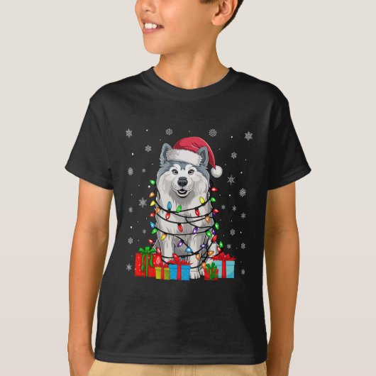 Samoyed Dog Ugly Xmas Lights Weihnachtsmannmütze S T-Shirt (Vorderseite)