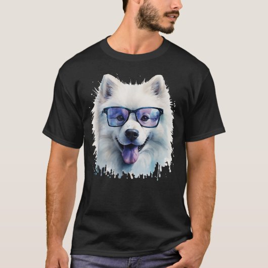 Samoyed Dog Wearing Glasses Watercolor T-Shirt (Vorderseite)