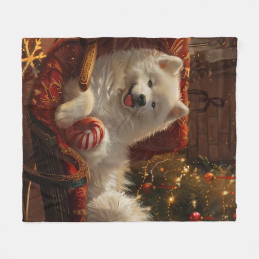 Samoyed Dog Weihnachtsfest Fleecedecke (Vorderseite (Horizontal))