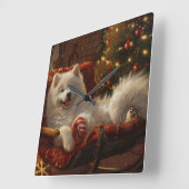 Samoyed Dog Weihnachtsfest Quadratische Wanduhr (Winkel)