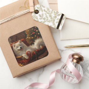Samoyed Dog Weihnachtsfest Quadratischer Aufkleber