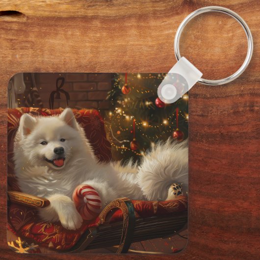 Samoyed Dog Weihnachtsfest Schlüsselanhänger (Rückseite)