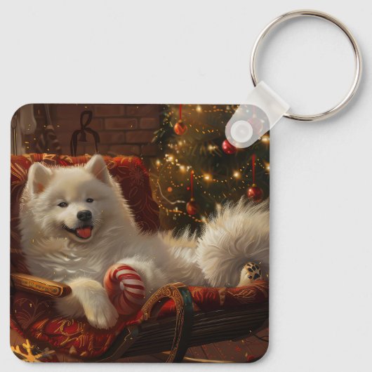 Samoyed Dog Weihnachtsfest Schlüsselanhänger (Rückseite)