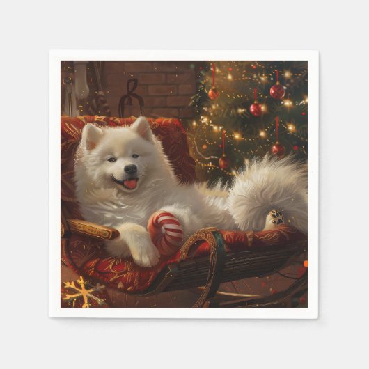 Samoyed Dog Weihnachtsfest Serviette (Vorderseite)