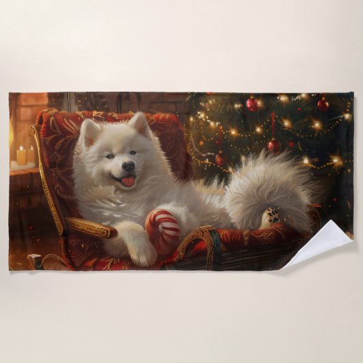 Samoyed Dog Weihnachtsfest Strandtuch (Vorderseite)