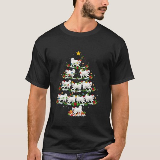 Samoyed Dog Xmas Lights Weihnachtsweih T-Shirt (Vorderseite)