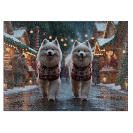 Samoyed Dogs Christmas Snow Holiday Schneidebrett (Vorderseite)