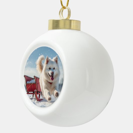 Samoyed Festivals Weihnachten Keramik Kugel-Ornament (Rechts)