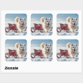 Samoyed Festivals Weihnachten Quadratischer Aufkleber (Blatt)