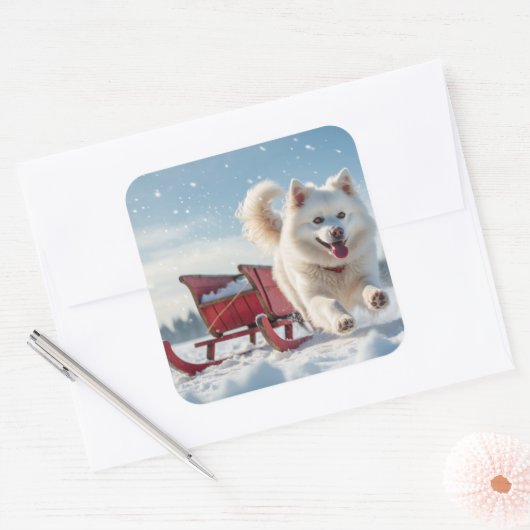 Samoyed Festivals Weihnachten Quadratischer Aufkleber (Umschlag)
