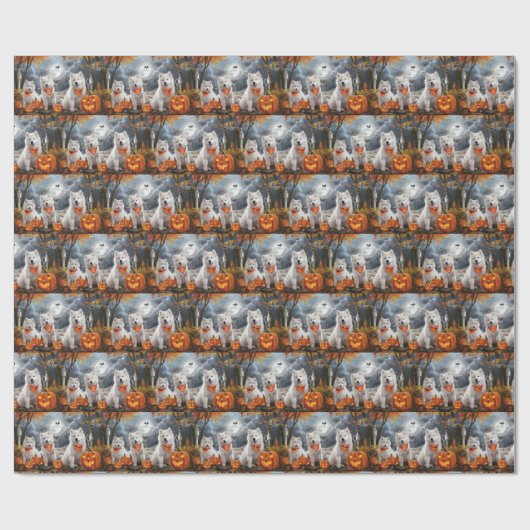 Samoyed Halloween Spooky Geschenkpapier (Flach)