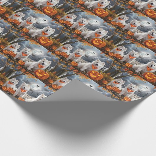 Samoyed Halloween Spooky Geschenkpapier (Ecke)