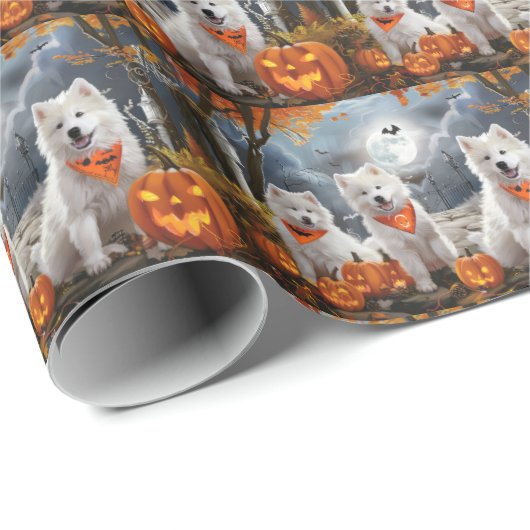 Samoyed Halloween Spooky Geschenkpapier (Rolleneckpunkt)