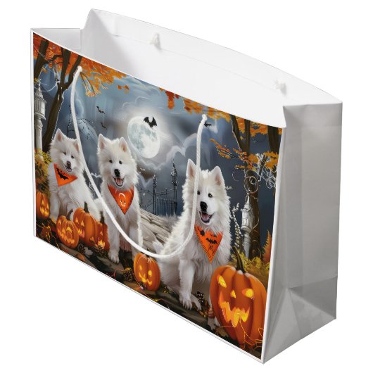 Samoyed Halloween Spooky Große Geschenktüte (Rückseite Schrägansicht)
