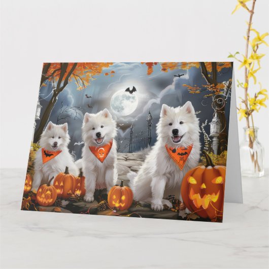 Samoyed Halloween Spooky Karte (Gelbe Blume)
