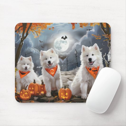 Samoyed Halloween Spooky Mousepad (Mit Mouse)