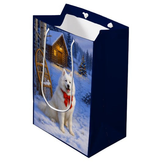Samoyed Holiday  Mittlere Geschenktüte (Vorderseite Schrägansicht)