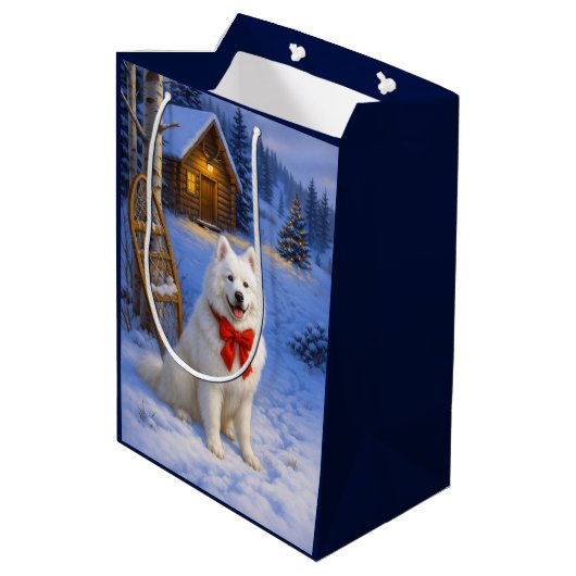 Samoyed Holiday  Mittlere Geschenktüte (Rückseite Schrägansicht)