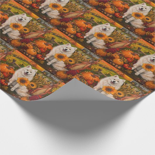 Samoyed Hund Herbst Ernte Erntedank Geschenkpapier (Ecke)