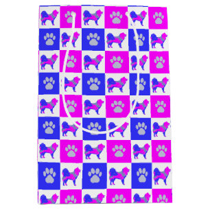 Samoyed Hund & Paw Crazy Hot Pink und Blau Mittlere Geschenktüte