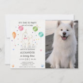 Samoyed Hund Pawty Welpe Geburtstag Pink Foto Einladung (Vorderseite)