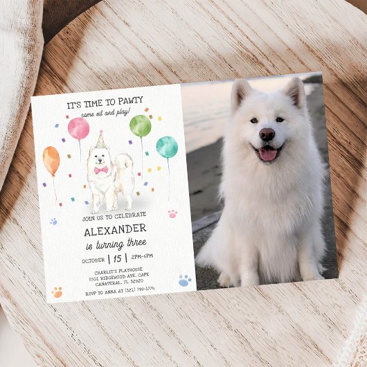 Samoyed Hund Pawty Welpe Geburtstag Pink Foto Einladung