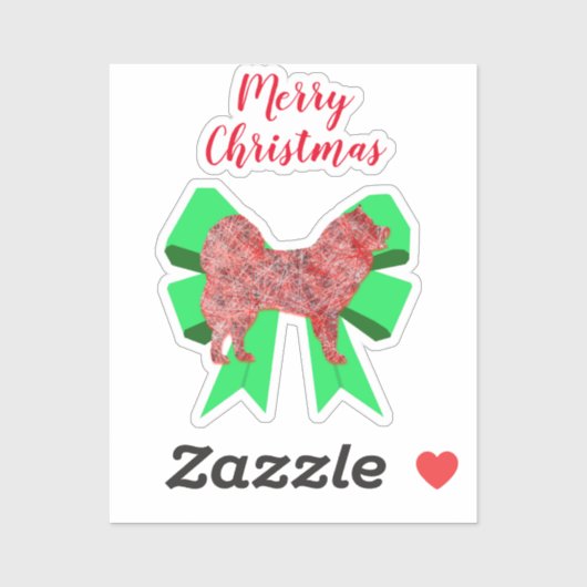Samoyed Hund Silhouette Green Bow Weihnachtskleber Aufkleber (Blatt)