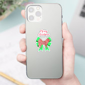 Samoyed Hund Silhouette Green Bow Weihnachtskleber Aufkleber (Telefon)