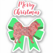 Samoyed Hund Silhouette Green Bow Weihnachtskleber Aufkleber (Vorderseite)