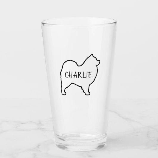 Samoyed Hund Silhouette Kontur Personalisiert Glas (Vorderseite)