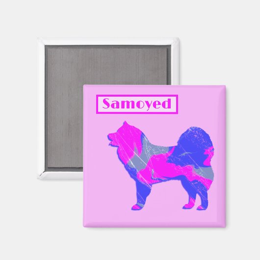 Samoyed Hund Silhouette Pink & Blue Silhouette Magnet (Vorderseite/Rückseite)