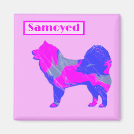 Samoyed Hund Silhouette Pink & Blue Silhouette Magnet