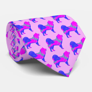 Samoyed Hund Silhouette Rosa & Blau Krawatte