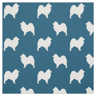 Samoyed Hund Silhouetten Muster Blau und Weiß Stoff