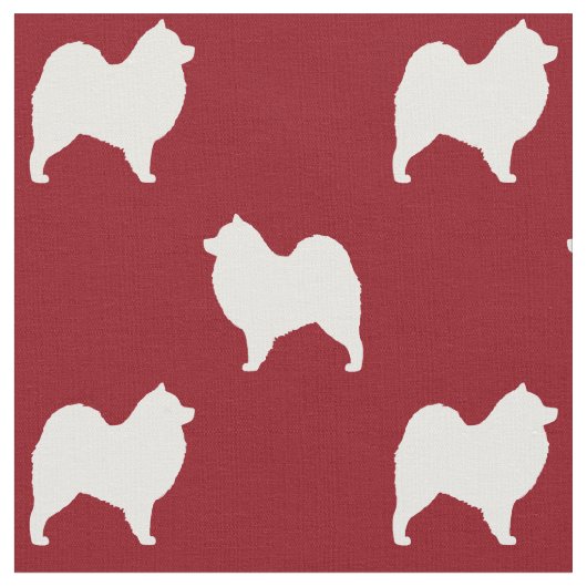 Samoyed Hund Silhouetten Muster rot und weiß Stoff (Nahaufnahme)