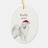 Samoyed Hund und Weihnachtsbaum Wasserfarbene Haus Keramik Ornament (Hinten)
