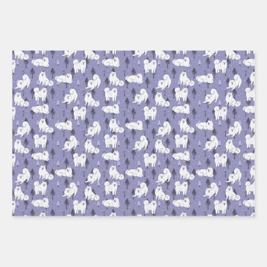 Samoyed Husky Hund mit Schnee auf Kiefern Geschenkpapier Set (Vorderseite)