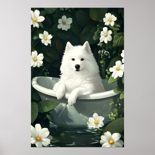 Samoyed In Bathtub Poster, Funny Dog Poster (Vorne)