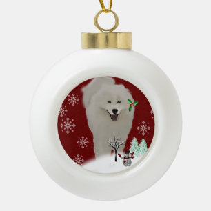 Samoyed in einem Schneetheater Keramik Kugel-Ornament