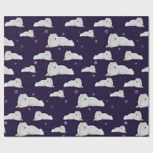 Samoyed in Lila Cosmos Geschenkwrap Geschenkpapier (Flach)