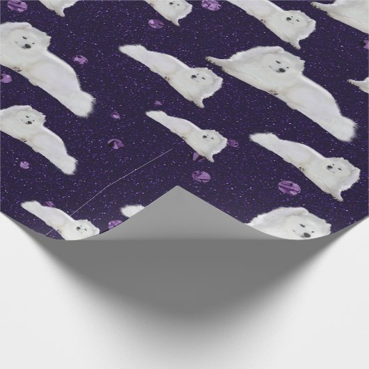 Samoyed in Lila Cosmos Geschenkwrap Geschenkpapier (Ecke)