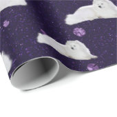 Samoyed in Lila Cosmos Geschenkwrap Geschenkpapier (Rolleneckpunkt)