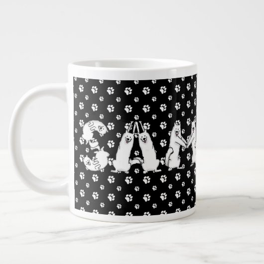 Samoyed in Samoyed Dog Letters geschrieben Jumbo-Tasse (Links)