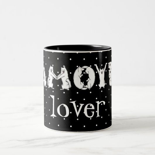 Samoyed in Samoyed Dog Letters geschrieben Zweifarbige Tasse (Mittel)