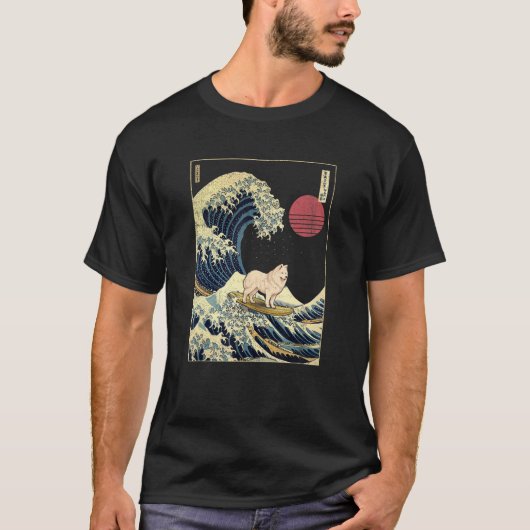 Samoyed Japanisch Kanagawa Wave Surf Dog T-Shirt (Vorderseite)