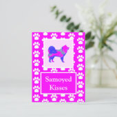 Samoyed Kisses Silhouette Niedlich Pink & Blue Postkarte (Stehend Vorderseite)