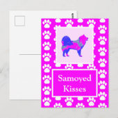 Samoyed Kisses Silhouette Niedlich Pink & Blue Postkarte (Vorne/Hinten)