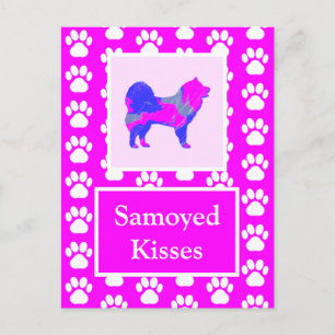 Samoyed Kisses Silhouette Niedlich Pink & Blue Postkarte